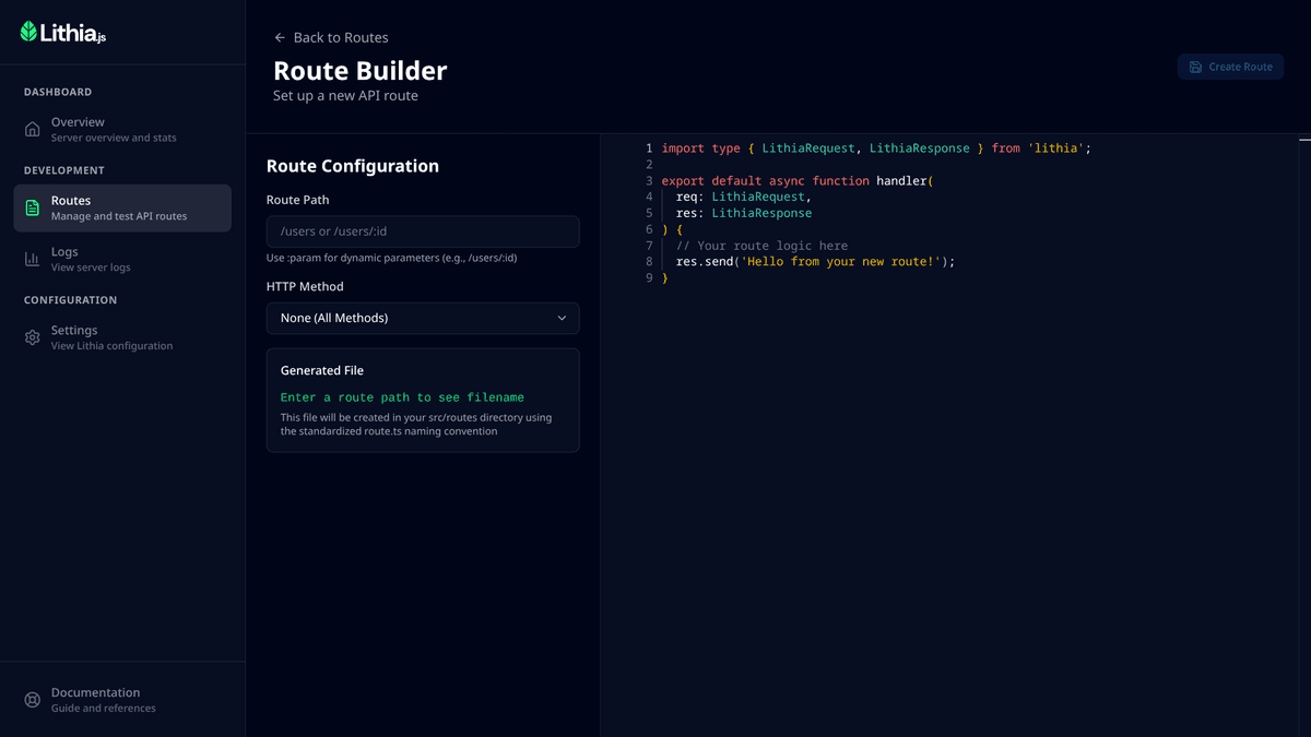 Lithia Studio Route Builder for creating new routes